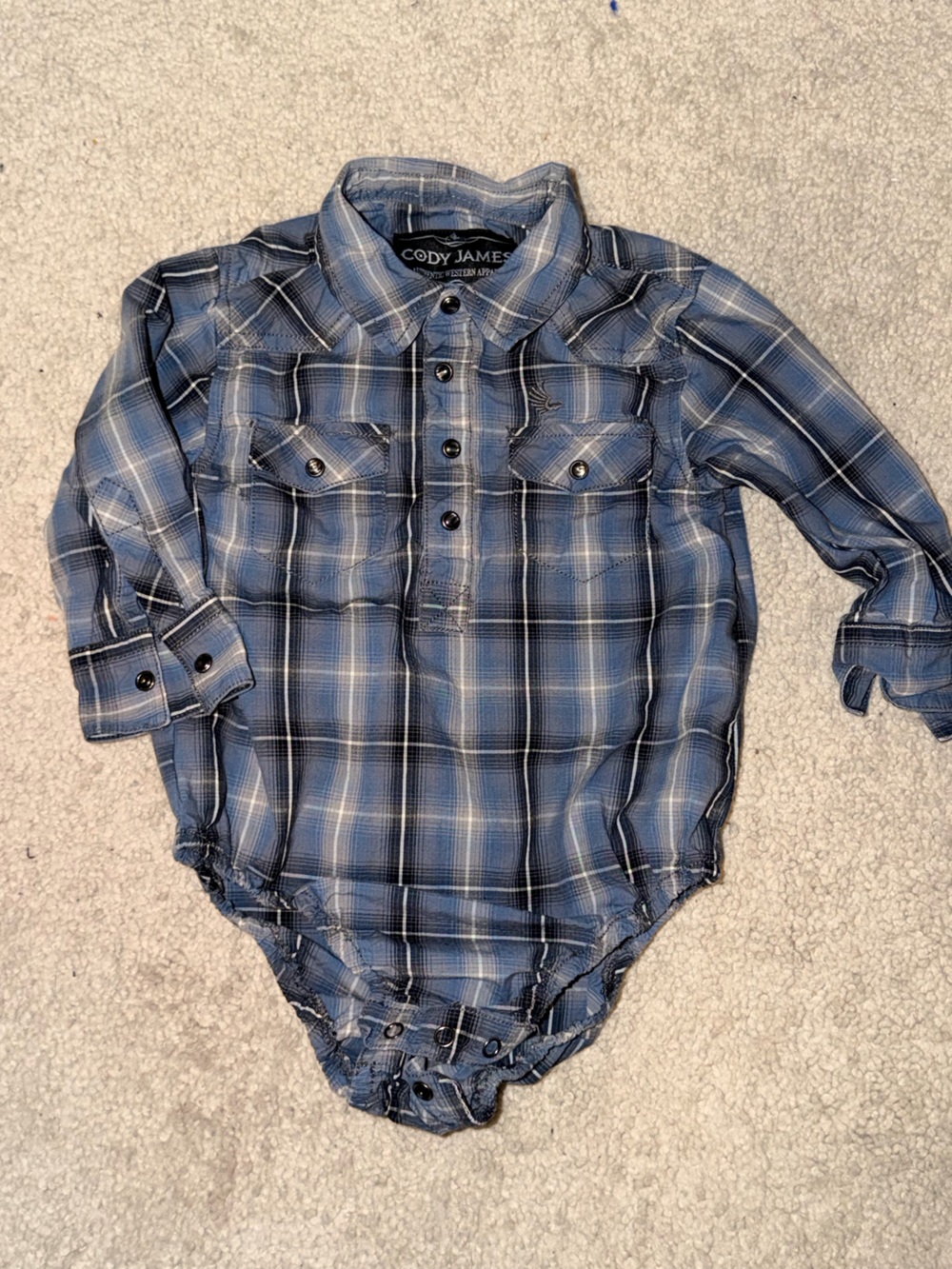 Cody James Blue Plaid Long-Sleeve Button-Front Shirt Bodysuit